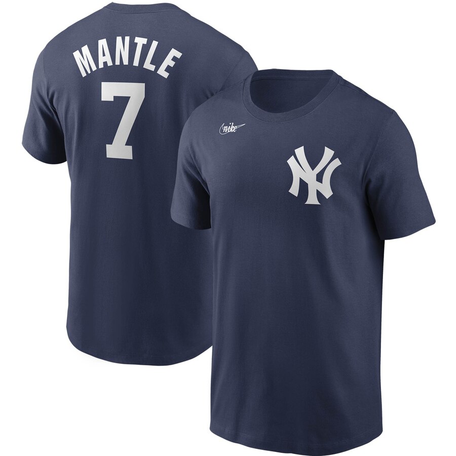 New York Yankees #7 Mickey Mantle Nike Cooperstown Collection Name & Number T-Shirt Navy